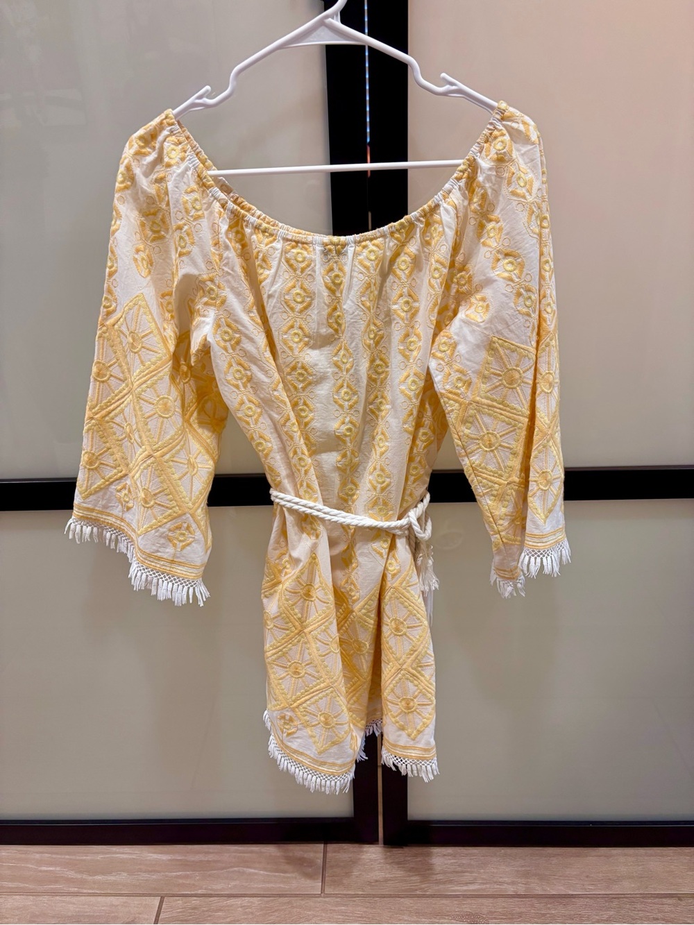 Miguelina White Cotton Romper with Yellow Embroidery